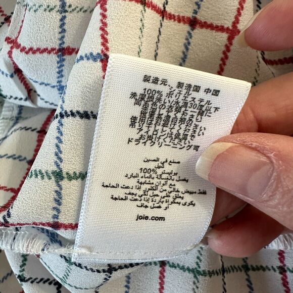 Joie White Red Blue Black & Green Plaid Front Button Pockets Long Sleeve Shirt L - Picture 10 of 13